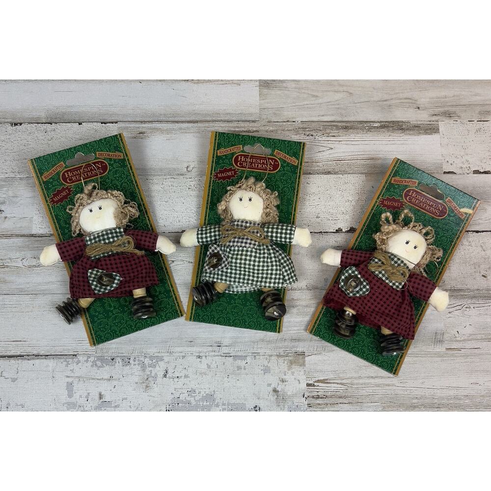 3 VTG DANDEE Homespun Creations Handcrafted Doll - Fridge Magnet- Ornament New